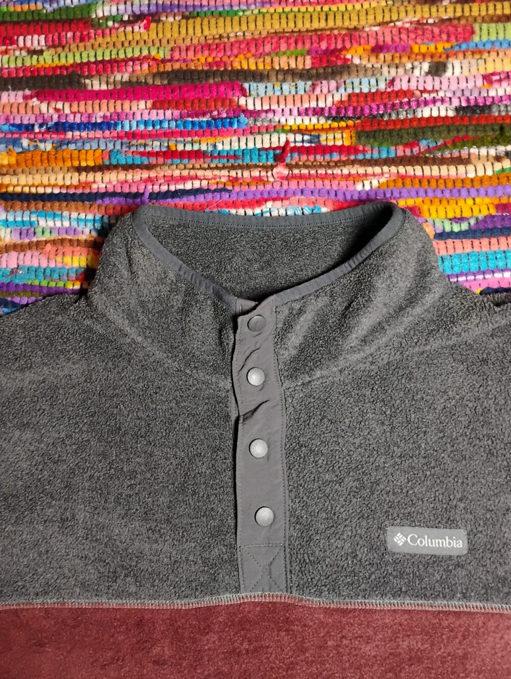 Columbia Snap-Front Fleece Pullover — Gray & Burgundy